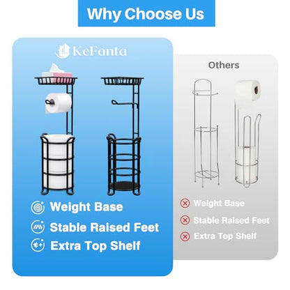 Toilet Paper Holder Stand with Shelf, Free Standing Tissue Roll Storage Rack with Dispenser for Bathroom, Black - color: Black