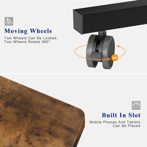 Side Table, 31.5in Adjustable Laptop Stand Portable Cart Tray Bedside Computer Table, Sofa Side Bed Table with Wheels, Rustic Brown - color: Rustic Brown, size: 31.5 inches