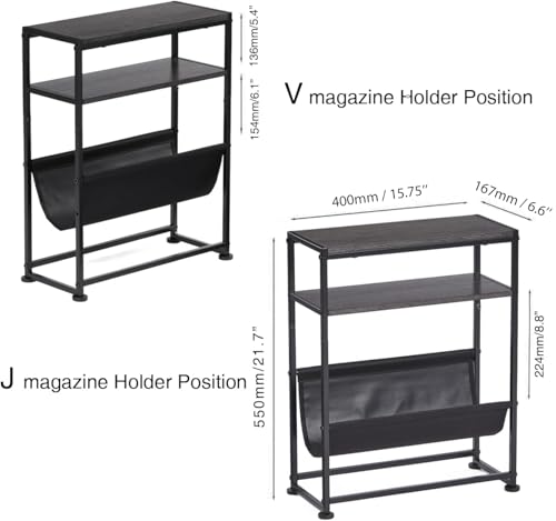 Narrow End Table for Small Spaces - Slim Side Table with Magazine Holder,2 in 1 Design Narrow Coffee Table Living Room,Skinny Bedroom Nightstand Thin Side Magazine Table,Black - color: Black
