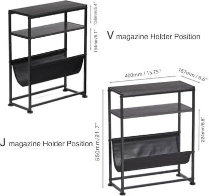 Narrow End Table for Small Spaces - Slim Side Table with Magazine Holder,2 in 1 Design Narrow Coffee Table Living Room,Skinny Bedroom Nightstand Thin Side Magazine Table,Black - color: Black