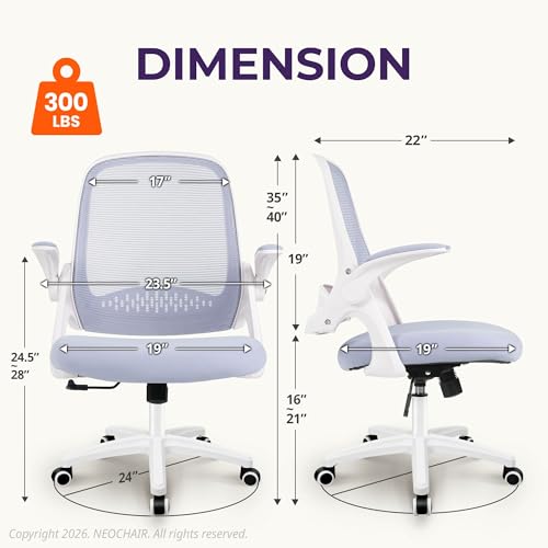 NEO CHAIR Office Desk Gaming Ergonomic Computer Chair with Lumbar Back Support Adjustable Height Swivel Rolling Wheels Flip-up Arms Mesh Chair for Home Vanity (Purple) - color: Purple