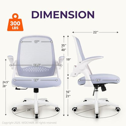 NEO CHAIR Office Desk Gaming Ergonomic Computer Chair with Lumbar Back Support Adjustable Height Swivel Rolling Wheels Flip-up Arms Mesh Chair for Home Vanity (Purple) - color: Purple