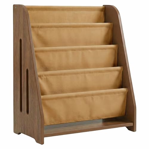 Perugina Wood Kids Bookshelf 5Tier(WalnutPattern) | DutchDesign Montessori Nursery Toddler Baby Book Shelf kidsroom - color: Redwalnutwood Grainpattern