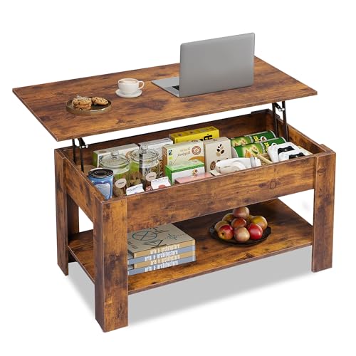 WLIVE Coffee Table, 39" Lift Top Coffee Table with Hidden Compartment, Storage Shelf and Lifting Top for Home Living Room, Office and Reception Room, Rustic Brown - color: Rustic Brown, size: 38.5"W x 18.9"D x 18.2"H