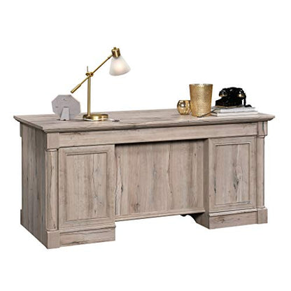 Sauder Palladia Office Desk with Drawers, Executive Desk with File Cabinet Storage, Cable Management, Keyboard Tray, in Split Oak Finish - color: Split Oak