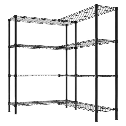 5-Tier Wide Wire Shelving Unit, Adjustable Heavy Duty Storage Rack with Leveling Feet, Freestanding Metal Shelves, for Garage Kitchen, Black - color: Black, 4 Tier-49.2"