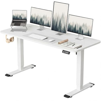 Furmax 55 Inches Electric Height Adjustable Standing Desk Home Office Desk | Large Sit Stand Up Computer Desk Memory Preset with T-Shaped Metal Bracket, White - color: White, size: 55 Inch