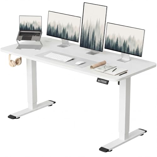 Furmax 55 Inches Electric Height Adjustable Standing Desk Home Office Desk | Large Sit Stand Up Computer Desk Memory Preset with T-Shaped Metal Bracket, White - color: White, size: 55 Inch