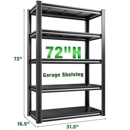 Raybee Storage Shelves Garage Shelving Heavy Duty,5-Tier Adjustable Garage Shelves,Metal Shelving for Garage,Basement, Warehouse,Pantry, 72" H x 31.5" W x 16.5" D，Black - size: 16.5"D x 31.5"W x 72"H,Black