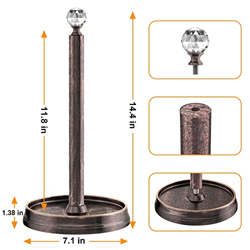 Kasunto Paper Towel Holder (with Crystal Ball) Steel Paper Towel Holder countertop，Paper Towel Holder Stand for Kitchen Countertops, Bars & Dining Tables,Fits Standard & Jumbo Rolls,Oil Rubbed Bronze - color: Oil Rubbed Bronze