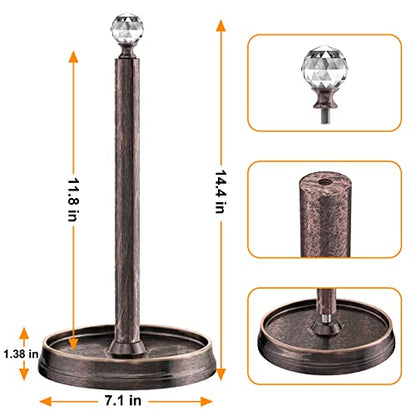 Kasunto Paper Towel Holder (with Crystal Ball) Steel Paper Towel Holder countertop，Paper Towel Holder Stand for Kitchen Countertops, Bars & Dining Tables,Fits Standard & Jumbo Rolls,Oil Rubbed Bronze - color: Oil Rubbed Bronze