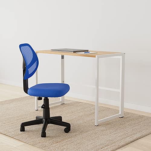 Amazon Basics Low Back Office Chair, Breathable Mesh, Height Adjustable, Padded Seat, Rolling Wheels, Swivel, Blue, 21.25" D x 22.5" W x 38" H - color: Blue
