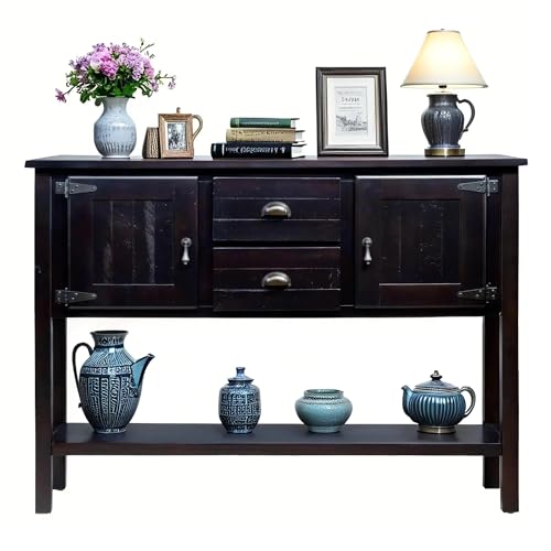 LKTART Solid Wood Farmhouse Console Table,Sofa Table with Storage Drawers and Shelves,Entryway Table for Entry Hallway Foyer Sofa Side Table,Easy Assembled(48" Espresso) - color: Espresso