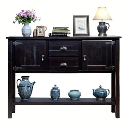 LKTART Solid Wood Farmhouse Console Table,Sofa Table with Storage Drawers and Shelves,Entryway Table for Entry Hallway Foyer Sofa Side Table,Easy Assembled(48" Espresso) - color: Espresso
