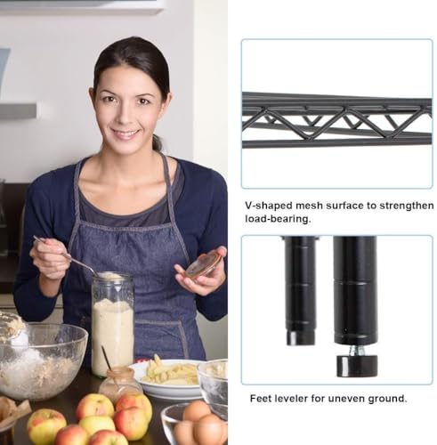 Meet perfect 6-Tier Wire Shelving Unit, 72" H x 42" W x 16" D Heavy Duty Metal Storage Shelves, 1500LBS Total Weight Capacity Adjustable Standing Shelf Rack with Leveling Feet - color: Black, size: 6-Tier, 72"H × 42"W × 16"D