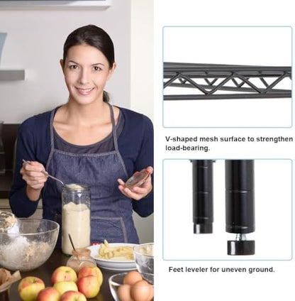 Meet perfect 6-Tier Wire Shelving Unit, 72" H x 42" W x 16" D Heavy Duty Metal Storage Shelves, 1500LBS Total Weight Capacity Adjustable Standing Shelf Rack with Leveling Feet - color: Black, size: 6-Tier, 72"H × 42"W × 16"D