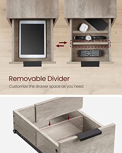VASAGLE Side End Table with Charging Station, Slim Nightstand with 2 Drawers, Narrow Bedside Table for Living Room, Small Spaces, Heather Greige and Ink Black ULET321B02 - color: Heather Greige + Ink Black, size: 23.6"D x 13.8"W