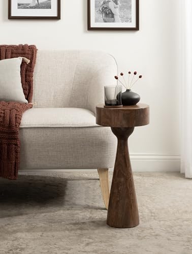 Kate and Laurel Solbrett Transitional Sophisticated Drink Table; 10 x 10 x 22; Walnut Brown; Mid-Century Sculptural Bedroom Nightstand with Unique Pedestal Table Design for Use as Indoor Plant Stand - color: Walnut Brown