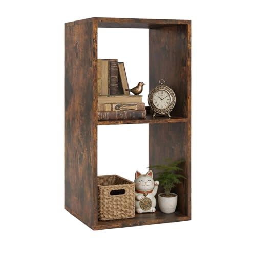 POWERSTONE 2 Cube Storage Organizer, 2 Tier Cubby Bookshelf, Rustic Brown | Freestanding Bookcase w/Back Guardrail, Open Back Display Rack for Living Room, Bedroom, Study - color: Rustic Brown, size: 2 Cubes