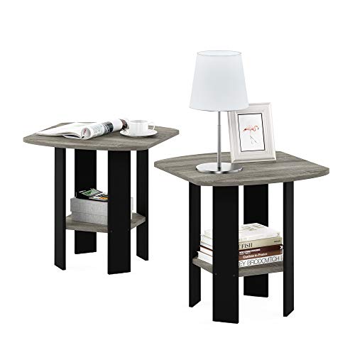 Furinno SIMPLE DESIGN Side Table Set of 2, 2-Tier Modern End Table with Soft Edges, Open Shelves Night Stand, Bedside Table, for Living Room, Bedroom, French Oak - color: French Oak/Black, size: 2-Pack, 2 Tiers, Standard Leg