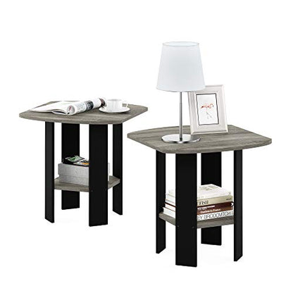 Furinno SIMPLE DESIGN Set of 2 Side Table, 2-Tier End Table, French Oak | Soft Edges, Open Shelves Modern Night Stand, Bedside Table, for Living Room, Bedroom - color: French Oak/Black, size: 2-Pack, 2 Tiers, Standard Leg