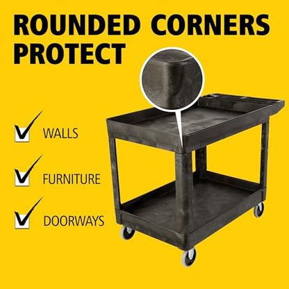 Rubbermaid Commercial Products 2-Shelf Utility/Service Cart, Medium, Black, Lipped Shelves, Ergonomic Handle, 500 lbs. Capacity, for Warehouse/Garage/Cleaning/Manufacturing - color: Black, size: Medium