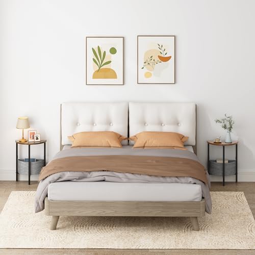 Vagusicc Small Round Side Table, Accent End Table with Storage Basket, Set of 2 Half Round Coffee Table End Table, Half Moon Bedside Table, Modern Nightstand Couch Table for Living Room Bedroom, Brown - color: Rustic Brown