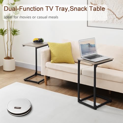 AMHANCIBLE C Shaped End Table, Slide Under Couch Table for Sofa, TV Tray Snack Table, Small Side Table for Small Space, Living Room, Grey HET02CGY-1 - color: Grey