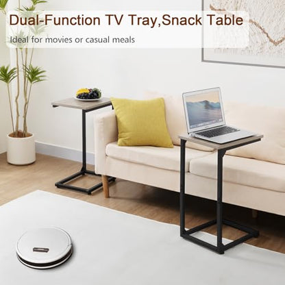 AMHANCIBLE C Shaped End Table, Slide Under Couch Table for Sofa, TV Tray Snack Table, Small Side Table for Small Space, Living Room, Grey HET02CGY-1 - color: Grey