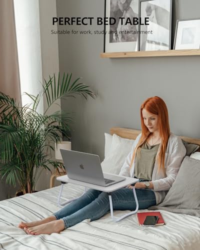 ZEAPTAC Laptop Bed Desk, Foldable Lap Desk, Portable Lap Table, Bed Table, Laptop Stand, Lightweight & Mini Table for Breakfast/Picnic/Drawing/Couch/Floor - White - color: White
