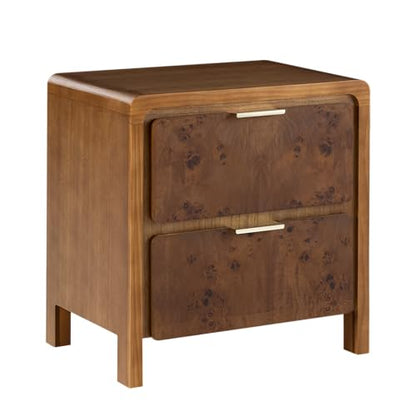 COZAYH Farmhouse Nightstand with 2 Drawer, Distressed Wood Rustic Accent Bedside Table, Burl Finish Side Table for Bedroom, Entryway, Fully Assembled, Brown - color: Dark Brown, size: 2 Drawer-No USB