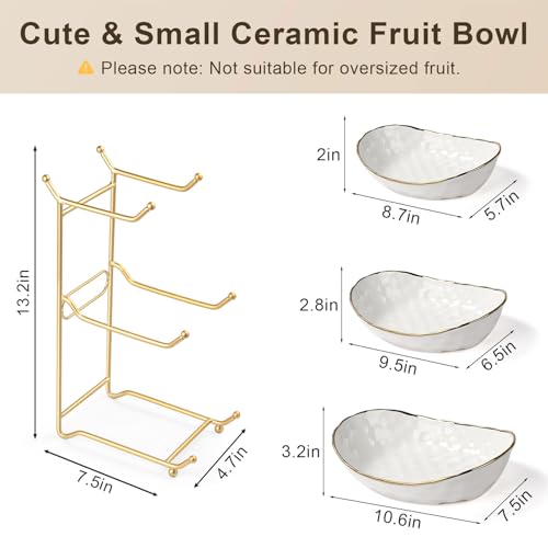 Fruit Bowl for Kitchen Counter - 3 Tier Ceramic Fruit Rack, Fruit Basket for Fresh Fruit&Veggies, Tiered Fruit Platter Serving Trays for Party - color: White-3 Tier