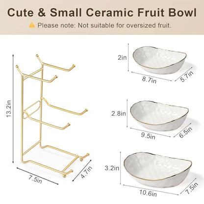 Fruit Bowl for Kitchen Counter - 3 Tier Ceramic Fruit Rack, Fruit Basket for Fresh Fruit&Veggies, Tiered Fruit Platter Serving Trays for Party - color: White-3 Tier