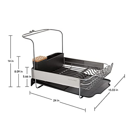 KitchenAid Full Size, Rust Resistant Expandable Dish Rack with Angled Self Draining Drainboard, 24-Inch, Black - color: Black, size: Expandable