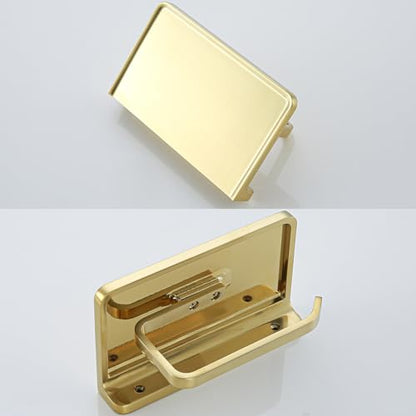 RANDOM Brushed Gold Toilet Paper Holder with Shelf Wall Mount Toilet Paper Roll Holder Solid Metal Toilet Tissue Holder Gold.RD93008BG - color: B-brushed Gold