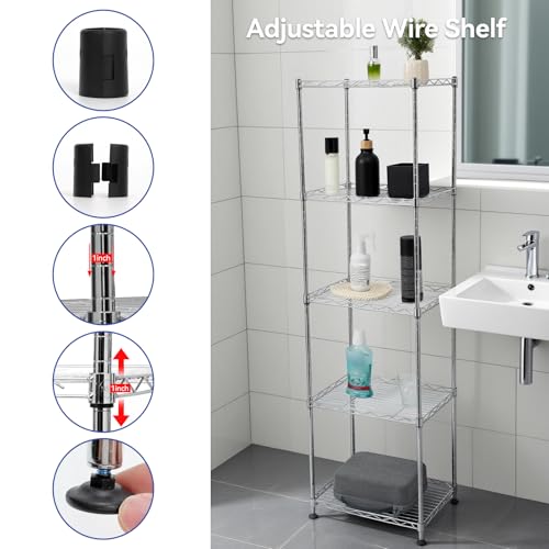 Chrome Small 5 Tiers Wire Shelving NSF Certified. Adjustable Storage Rack for Kitchen,Garage,and Laundry Utility Room (Chrome-Small-5Tiers-16x12x55) - size: Chrome-5Tiers-16x12x55"