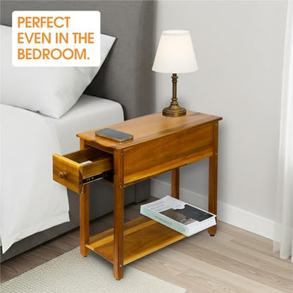 ENKEZI Narrow End Table with Drawer and Shelf – Slim Side Table for Small Spaces, Nightstand for Bedroom or Living Room, Small Bedside Table (Top Drawer) - style: Top Drawer