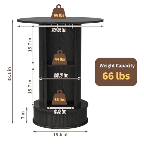 Round Bar Table with 2-Tier Hidden Storage, 38.1" H Wood High Top Table, Bistro Pub Table with Footrest, Cocktail Tables for Coffee Bar, Kitchen Dining Room, Small Space (Black) - color: Black