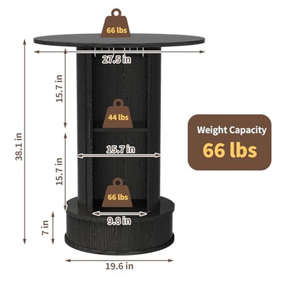 Round Bar Table with 2-Tier Hidden Storage, 38.1" H Wood High Top Table, Bistro Pub Table with Footrest, Cocktail Tables for Coffee Bar, Kitchen Dining Room, Small Space (Black) - color: Black
