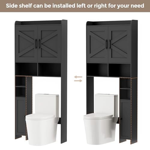 Homhedy Wooden Over The Toilet Storage Cabinet with Barn Door | Freestanding Bathroom Storage, Toilet Paper Holder, Adjustable Shelf,Space-Saving, Farmhouse Style, Black - color: Black