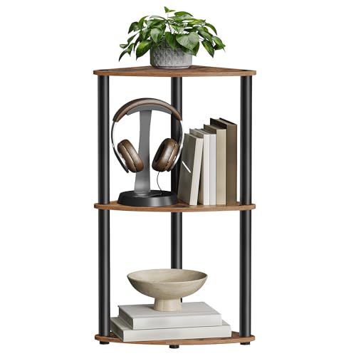 SONGMICS HOME Superfast Toolless Assembly, Corner Shelf Stand, 3-Tier Corner Standing Shelf, Living Room, Bedroom, Kitchen, 15 x 10.6 x 27.8 Inches, Rustic Brown ULBC620K01 - color: Rustic Brown, size: 3Tier (27.8"H)