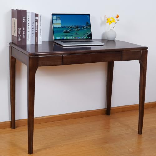 Solid Wood Desk, Gaming Study Home Office Desks for Work, Student PC Desk for Bedroom, Small Computer Desk for Small Spaces, Easy to Assemble (Walnut Color, 40inch 1Drawer) - color: Walnut Color, size: 40inch