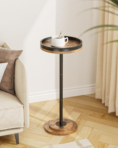 Masupu Drink Table, Round Side Table for Small Spaces, Pedestal Small End Table with Metal Base, for Living Room, Bedroom, Bathroom, Rustic Brown+Black(Lip) - color: 07.brown Black Lip