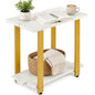 Transitional Narrow End Table, 2-Tier Rustic Side Table with Storage Shelves, Modern Farmhouse Industrial Nightstand for Living Room, Bedroom, Small Spaces, Couch, White/Gold - color: White+gold