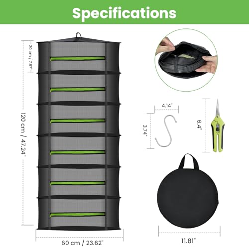 MEKOLIFE 6-Layer Herb Drying Rack with Collapsible Mesh Design | 23.62 Inch Hanging Drying Rack with Zipper and Garden Pruning Shears - Versatile Plant Drying Solution - size: 6 Layers
