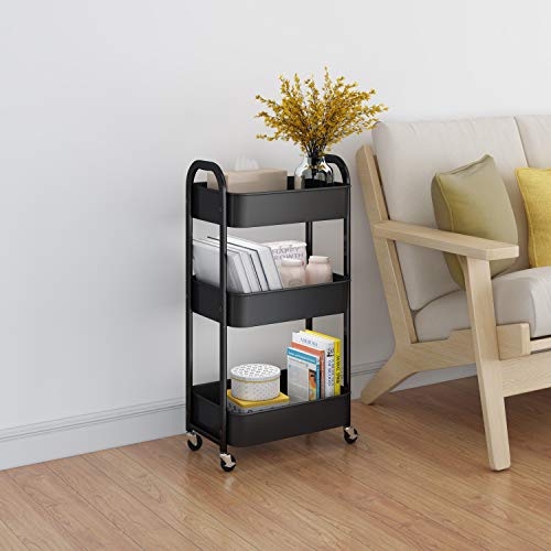 3-Tier Rolling Utility Cart with Caster Wheels,Easy Assembly, for Kitchen, Bathroom (Black) - color: Black, size: 3-Tier Standard Cart