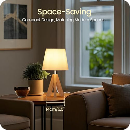 Wood Bedside Lamps Set of 2, Small Tripod Table Lamp, Modern Nightstand Lamp with Fabric Shade, Boho Bedside Wood Desk Lamp for Bedroom, Kids Room, Living Room, Study, White W51TLP205 - color: 2Pack White+Natural Wood