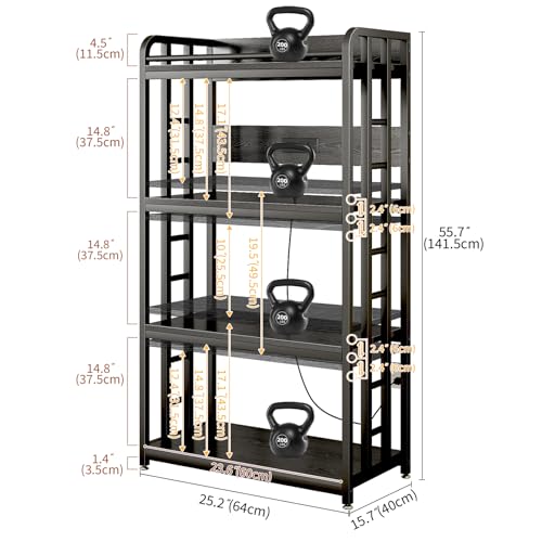 METYERRY Adjustable 4-Tier Heavy Duty Kitchen Baker's Rack with Power Outlet, with Industrial Wheels, Free Standing Microwave Oven Cart Stand for Storage, Garage, Mini Fridge Stand, Black - color: Black