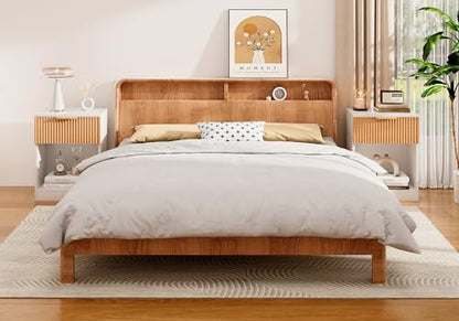 ZIFTY Farmhouse Fluted Nightstand with Drawer and Storage Shelf, Modern White Bedside Table, Boho Wooden End Table for Bedroom Living Room Office, Minimalist Night Stand