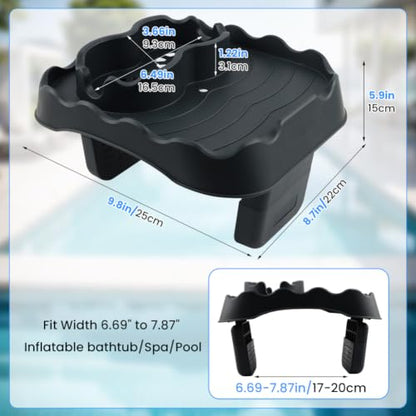 Hot Tub Table Tray Fits Width 6.7-7.8in Inflatable Spa/Pool,Gray | Foldable Hot Tub Side Table,Drink Caddy with 2 Cup Holders and Drain Holes,Non-Slip Rubber for Drinks,Phones & Snacks ﻿ - color: Gray